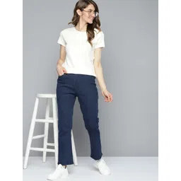 Mast & Harbour Women Navy Blue Straight Fit Stretchable Jeans-picture-18