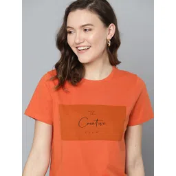 Mast & Harbour Women Orange & Black Typography Print Pure Cotton T-shirt-picture-11