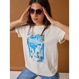 Mast & Harbour Women Printed Raw Edge T-shirt image 5