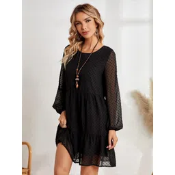 Mast & Harbour Women Round Neck Cuffed Sleeve Georgette Fit & Flare Dress-picture-24