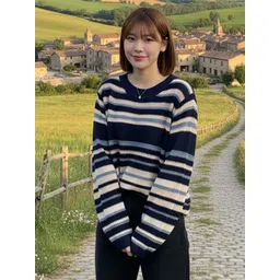 Mast & Harbour Women Round Neck Striped Pullover-picture-15