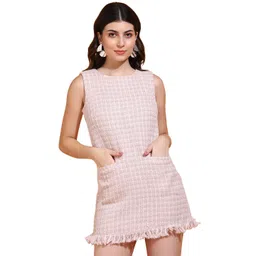 Mast & Harbour Women Self Design Bottom Fringed Mini Dress-picture-17