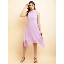 Mast & Harbour Women Self Design Polka Dot Choker Neck Fit & Flare Midi Dress-picture-35