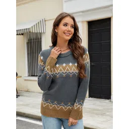 Mast & Harbour Women Self Design Round Neck Long Sleeeve Pullover Sweater-picture-12