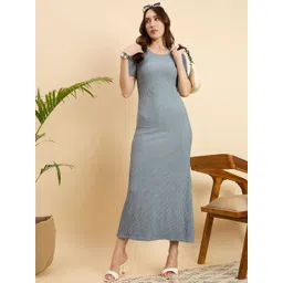 Mast & Harbour Women Self Design Round Neck Maxi Dress-picture-24