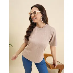 Mast & Harbour Women Self Design Round Neck T-shirt image 5