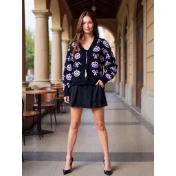 Mast & Harbour Women Self Design V-Neck Long Sleeves Pullover Sweatshirt image 1