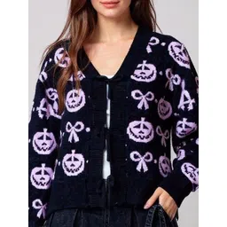 Mast & Harbour Women Self Design V-Neck Long Sleeves Pullover Sweatshirt image 2