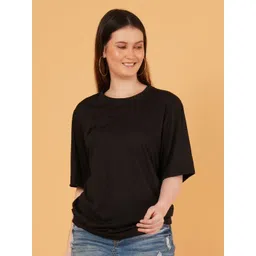 Mast & Harbour Women Solid Round Neck Cotton Relaxed Fit T-shirt-picture-32