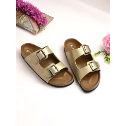 Mast & Harbour Women Solid Round Toe Buckles Leather Open Toe Flats-picture-31