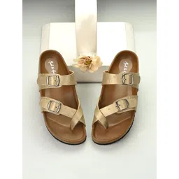 Mast & Harbour Women Solid Round Toe Buckles Leather Open Toe Flats-picture-37