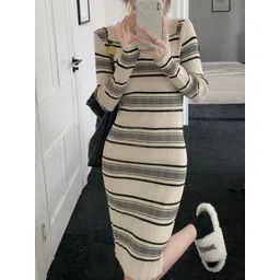 Mast & Harbour Women Striped Shirt Collar Long Sleeves Sheath Dress-picture-47