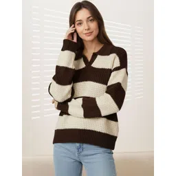 Mast & Harbour Women Striped Woollen Pullover-picture-14