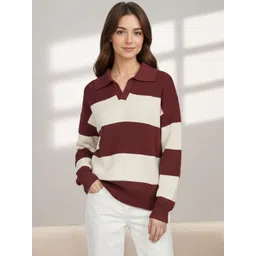 Mast & Harbour Women Striped Woollen Pullover-picture-17