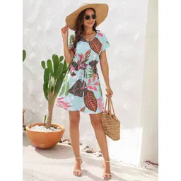 Mast & Harbour Women Tropical Print Tie-Ups Above Knee Fit and Flare Dress-image-19