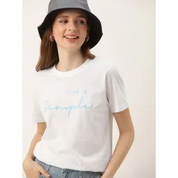 Mast & Harbour Women Typography Printed Pure Cotton T-shirt-picture-38