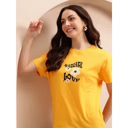 Mast & Harbour Women Typography Printed Pure Cotton T-shirt-picture-21