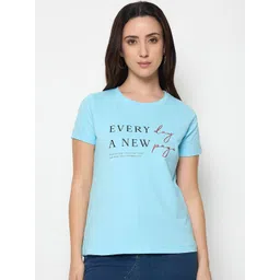 Mast & Harbour Women Typography Printed Pure Cotton T-shirt-picture-41