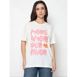 Mast & Harbour Women Typography Printed Pure Cotton T-shirt-picture-30