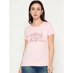 Mast & Harbour Women Typography Printed Pure Cotton T-shirt-picture-21