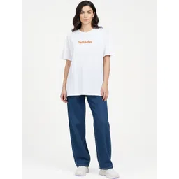 Mast & Harbour Women Typography Printed Pure Cotton T-shirt-picture-12