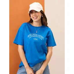 Mast & Harbour Women Typography Printed Round Neck Cotton Oversized T-shirt-picture-36