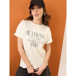 Mast & Harbour Women Typography Printed Round Neck Cotton Oversized T-shirt-picture-30