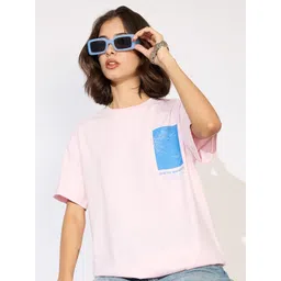 Mast & Harbour Women Typography Printed Round Neck Cotton Oversized T-shirt-picture-28