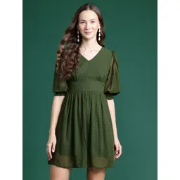 Mast & Harbour Women V-Neck Fit and Flare Mini Dress-image-8