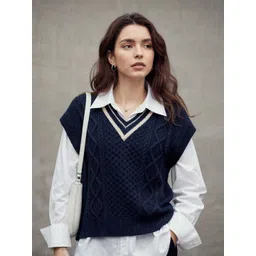 Mast & Harbour Women V-Neck Self Design Pullover-picture-12