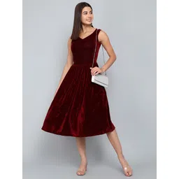 Mast & Harbour Women V-Neck Sleeveless Fit & Flare Midi Dress-picture-23