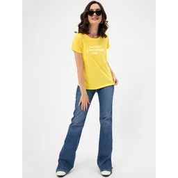 Mast & Harbour Yellow & White Typography Printed Pure Cotton T-shirt-picture-21