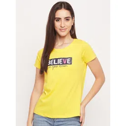 Mast & Harbour Yellow Typography Printed Pure Cotton T-shirt-picture-19