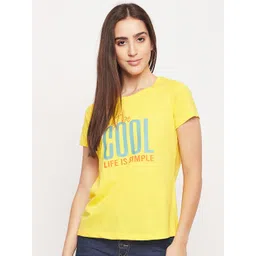 Mast & Harbour Yellow Typography Printed Pure Cotton T-shirt-picture-17