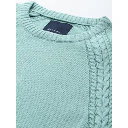 mast & harbour Men Solid Round Neck Green Sweater image 2