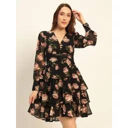 Women Fit and Flare Black Mini/Short Dress-image-20