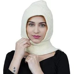 MASTANO Women's Winter Woolen Soft Warm Knitted Pearls Muffler Beanie Cap With Fur | Fleece Pearl Hat With Attached Scarf For Cold Weather-picture-51