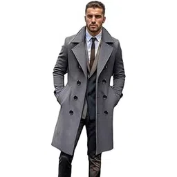 mastyle Men's Woolen Coat Double Breasted Long Jacket for Autumn and Winter-picture-15