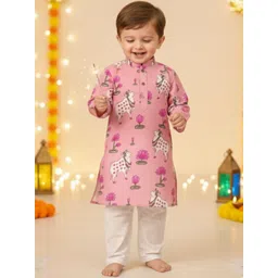 MASU LIVING Boys Ethnic Motifs Printed Regular Pure Cotton Kurta with Pyjamas-picture-29