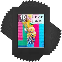 Mat Board Center, Pack of 10, 11x14 BLACK COLORS Picture Mats for 8x10 Photos White Core-picture-15