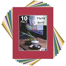 Mat Board Center, Pack of 10 11x14 MIXED COLORS White Core Picture Mats for 8x10 Photos-picture-14