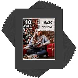 Mat Board Center, Pack of 10, 16x20 for 11x14 Black Color Mats - Bevel Cut, Acid Free, 4-ply Thickness, White Core - for Pictures, Photos, Framing-picture-17