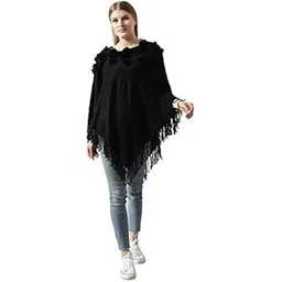 matelco Women's Designer Woollen Poncho Black-picture-39