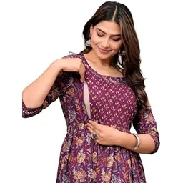 Maternity Feeding Kurti for Women | Cotton Blend Anarkali Dress with Nursing Zip for Pre & Post Pregnancy-picture-50
