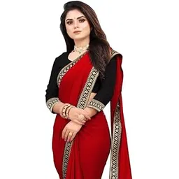 MATESHWARI CREATION Women Solid/Plain Pure Georgette latest and saree with unstitched blouse material-picture-41