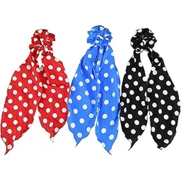 matkooz Polka Dots Hair Scarf Scrunchies, Elastic Hair Ties, 2 in 1 Ponytail Holder Hair Scarves For Girls and Women, Fashion Accessories For Parties Function & Birthday Gifts, Pack Of 3Pc-picture-38