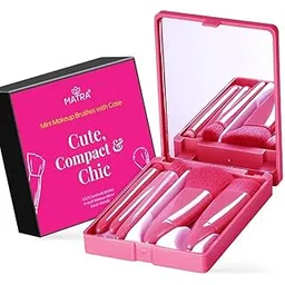 Matra 5 in 1 Mini Makeup Brush Set with Mirror Case - Travel Makeup Kit with Powder, Foundation, Eyeshadow Blender, Blush & Lip Brushes - Small Portable Compact Cosmetic Box for Face & Eye Makeup-picture-21