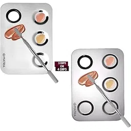 Matra Makeup Mixing Palette - Stainless Steel Makeup Mixing Plate with Spatula Tool & 3 or 4 Dips - Cosmetic Makeup Blending Tray for Foundation, Eye Shadow, Lipsticks & Nail Art-picture-12