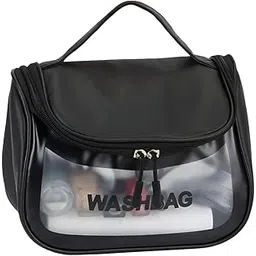 Matra Travel Wash Bag Pouch Makeup Toiletry Organizer Cosmetic Portable Storage Transparent Waterproof Vanity Grooming Shaving Bathroom Kit Multifunctional Hanging Case Hook Women Men Girls in Black-picture-12