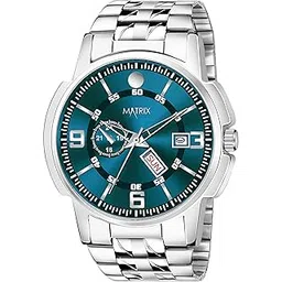 matrix Black, Blue, White Dial, Day & Date Functioning, Stainless Steel Strap Analog Watch for Men & Women-picture-44